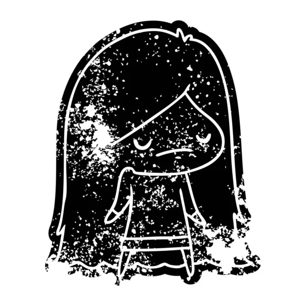 Grunge Angustiado Icono Una Linda Chica Kawaii — Vector de stock