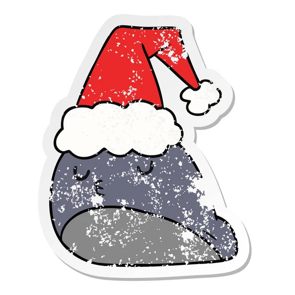 Hand Drawn Christmas Distressed Sticker Cartoon Kawaii Slug — Stock Vector