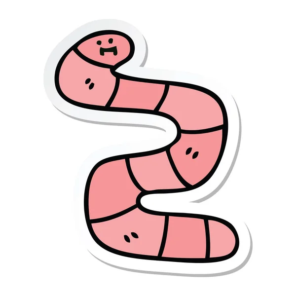 Adesivo di un verme cartone animato disegnato a mano eccentrico — Vettoriale Stock