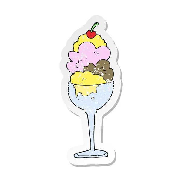 复古苦恼贴纸的卡通冰淇淋 — 图库矢量图片