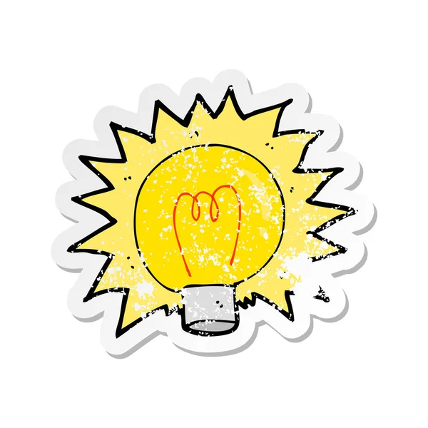 Retro etiket bir karikatür elektrik ışık ampul sıkıntılı — Stok Vektör