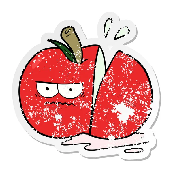 Autocollant Affligé Dessin Animé Pomme Tranchée Colère — Image vectorielle