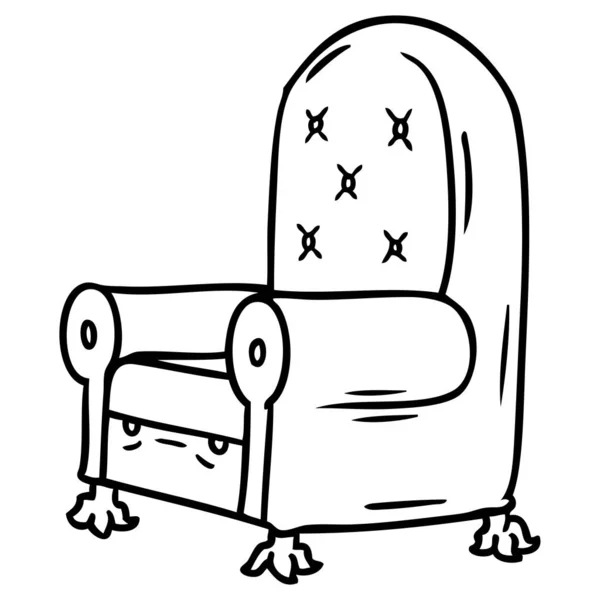 青い腕の椅子のライン描画落書き — ストックベクタ