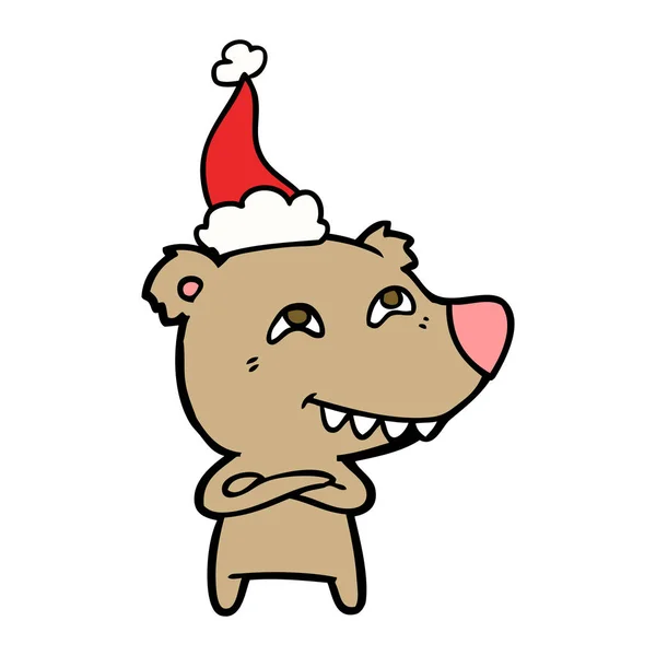 Kreslení čar medvědí zuby santa klobouk — Stockový vektor