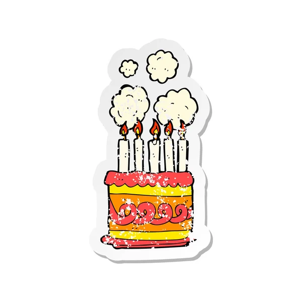 Pegatina retro angustiado de un pastel de cumpleaños de dibujos animados — Vector de stock