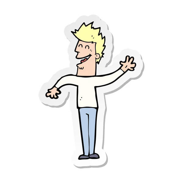 Etiqueta de um desenho animado homem feliz acenando — Vetor de Stock