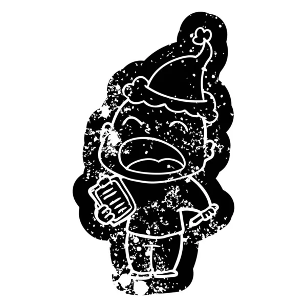 Icône en détresse de dessin animé d'un homme chauve criant portant santa chapeau — Image vectorielle