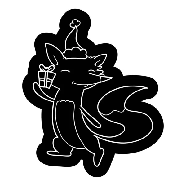 Bizarní Kreslených Ikona Šťastný Fox Santa Klobouk — Stockový vektor