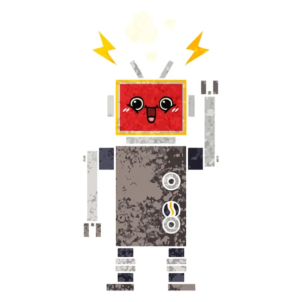 Retro illustration style cartoon happy robot — Stock Vector