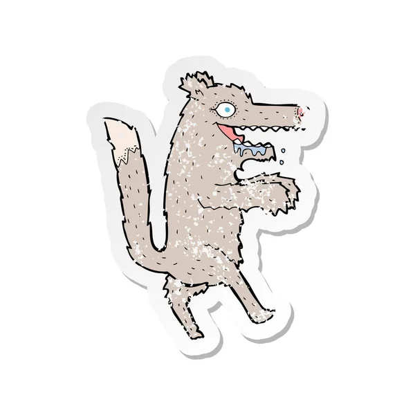 Retro noodlijdende sticker van een cartoon grote boze wolf — Stockvector