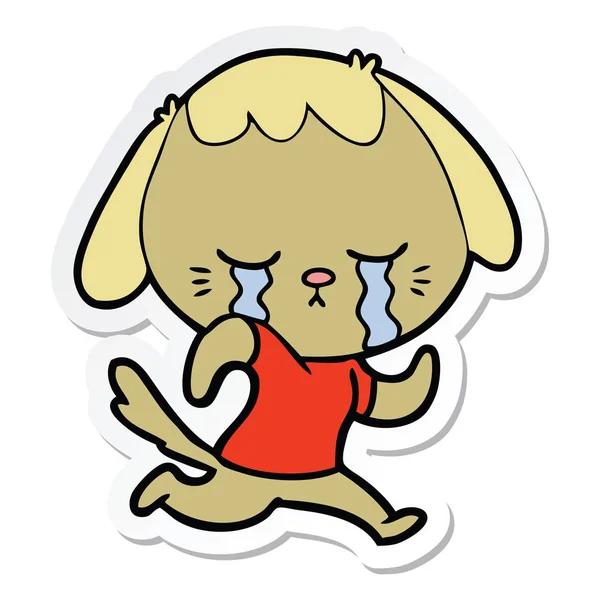 Pegatina de un lindo cachorro llorando dibujos animados — Vector de stock