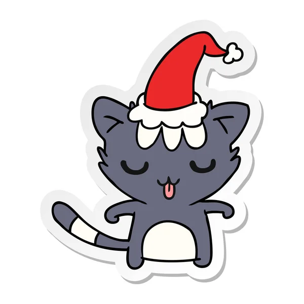 Natal adesivo desenhos animados do gato kawaii —  Vetores de Stock