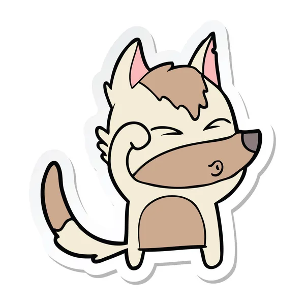 Sticker of a cartoon wolf pouting — Stock Vector