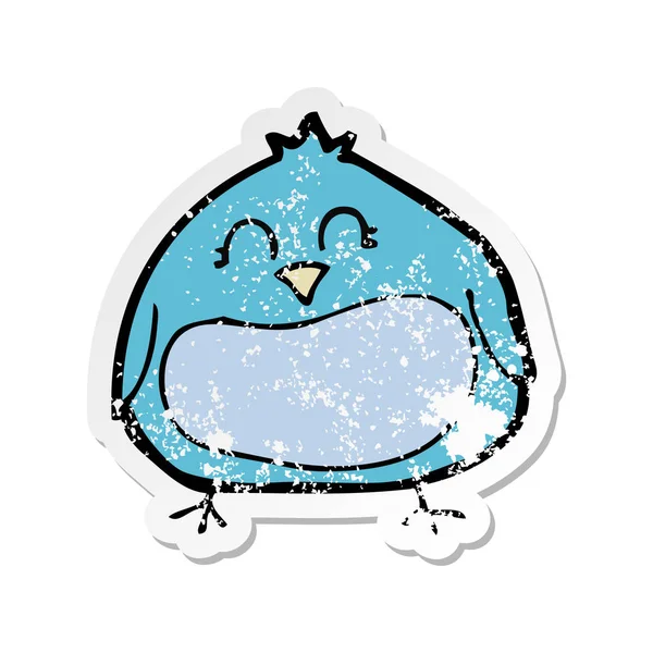 Retro Distressed Sticker Cartoon Fat Bird — Stock Vector
