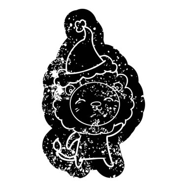 Noel Baba şapkası giyen aslan ilginç karikatür sıkıntılı simgesi