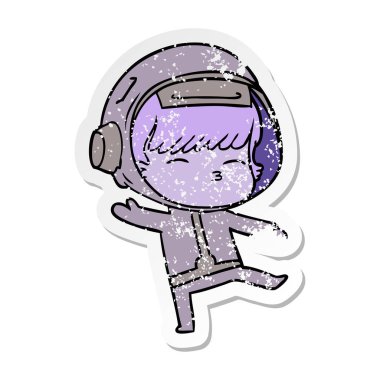 bir çizgi film meraklı astronotun sıkıntılı etiket