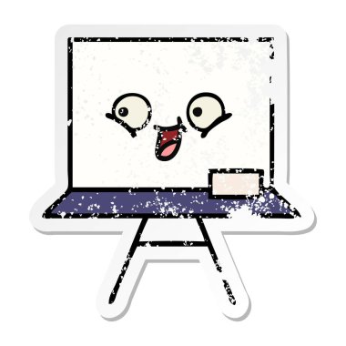 bir sevimli çizgi beyaz tahta sıkıntılı etiket