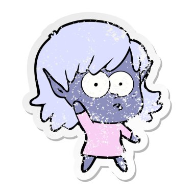 sallayarak bir karikatür elf kızın sıkıntılı etiket