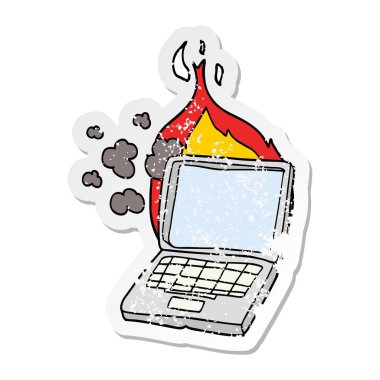 bir çizgi film kırık dizüstü bilgisayarın sıkıntılı etiket