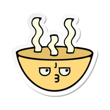 bir sevimli çizgi tas sıcak çorba etiket