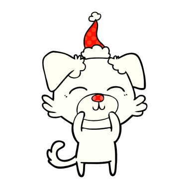 Noel Baba şapkası giyen bir köpek çizgi roman tarzı gösteren resim