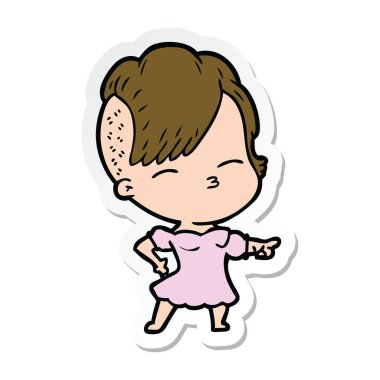 etiket işaret eden bir çizgi film kısma kız