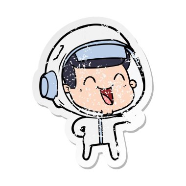 mutlu karikatür astronotun sıkıntılı etiket