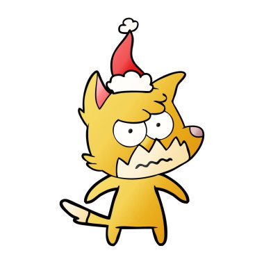 Noel Baba şapkası giyen rahatsız tilki degrade çizgi film