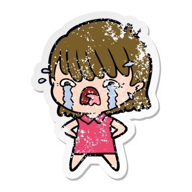 ağlayan bir çizgi film kızın sıkıntılı etiket