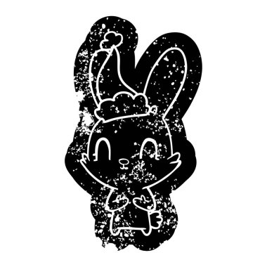 sevimli ilginç çizgi simgesini santa şapka bir tavşan sıkıntılı