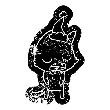 kedi ilginç karikatür sıkıntılı simgesi giyen Noel Baba şapkası, söz