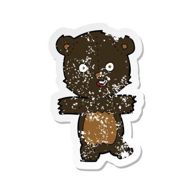 bir çizgi film sevimli siyah ayı yavrusu Retro sıkıntılı etiket