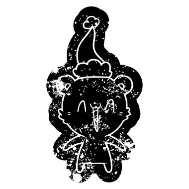 mutlu kutup ayısı sıkıntılı simgesi giyen Noel Baba şapkası, çizgi film