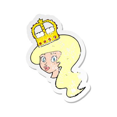 Retro etiket bir karikatür kişi giyen taç sıkıntılı.