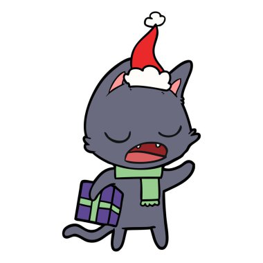 konuşan kedi çizgi çizme giyen Noel Baba şapkası