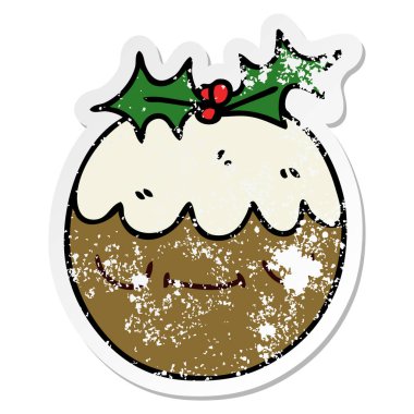 ilginç bir el sıkıntılı etiket karikatür Noel pudingi çizilmiş