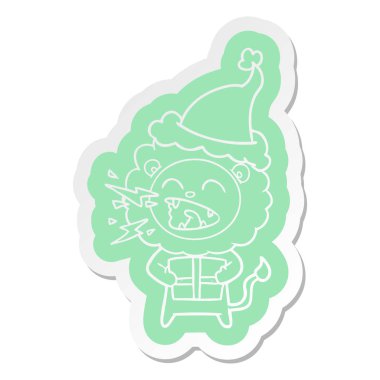 kükreyen aslan santa şapka hediye ile ilginç çizgi film etiketi