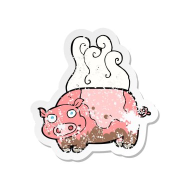 karikatür çamurlu domuz bir Retro sıkıntılı etiket