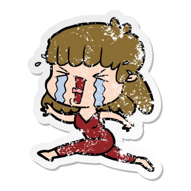 bir çizgi film kadının gözyaşları içinde sıkıntılı etiket