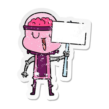 sıkıntılı etiket işareti ile mutlu karikatür robot