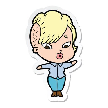 bir çizgi film sürpriz kız etiketi