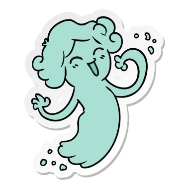 etiket karikatür mutlu pembe hayaleti doodle