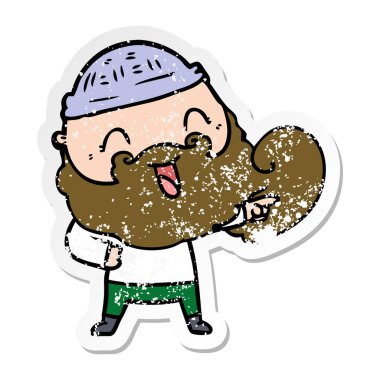 Bu mutlu bir adamın sakalı ve kış şapka ile sıkıntılı etiket