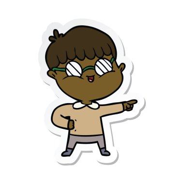 gözlük takan bir çizgi film çocuk etiket