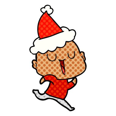 santa giyen kel bir adam mutlu çizgi roman tarzı gösteren resim 