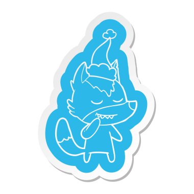 Noel Baba şapkası giyen bir kurt dostu çizgi film etiketi