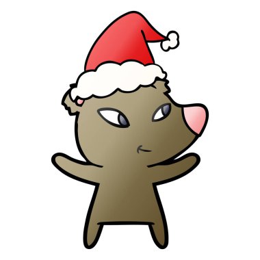 Noel Baba şapkası giyen bir ayının sevimli gradyan çizgi