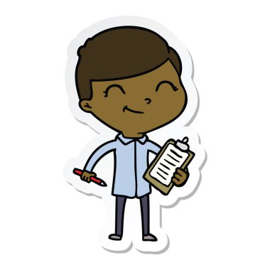 gülümseyen bir çizgi film çocuk etiket