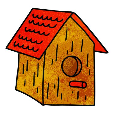 ahşap kuş evi ile dokulu karikatür doodle