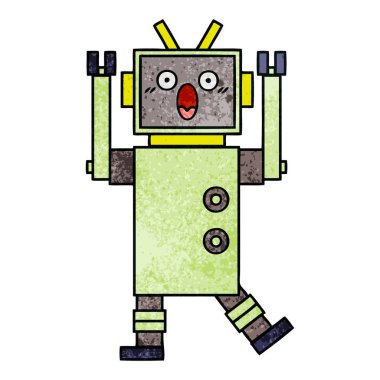 Retro grunge doku karikatür bir robot